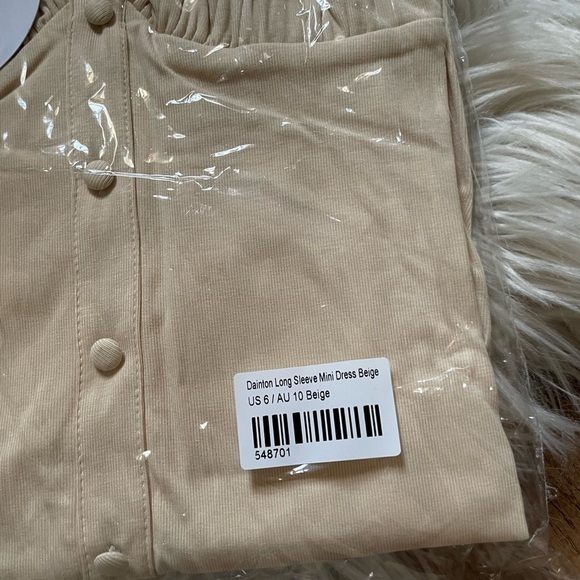 PRINCESS POLLY Dainton Long Sleeve Beige Mini Dress - Picture 3 of 3